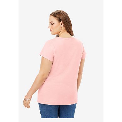Roaman's Women's Plus Size Flutter Sleeve Sweetheart Ultimate Tee