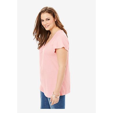 Roaman's Women's Plus Size Cotton Ultimate Flutter Sleeve Sweetheart Tee