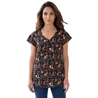 Roaman's Women's Plus Size Cotton Ultimate Flutter Sleeve Sweetheart Tee