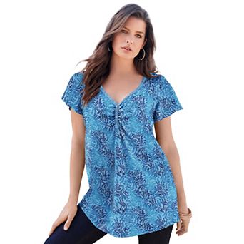 Roaman's Women's Plus Size Cotton Ultimate Flutter Sleeve Sweetheart Tee