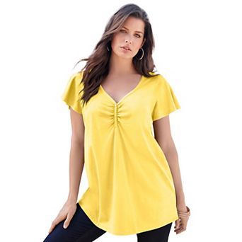 Roaman's Women's Plus Size Plus Size Cotton Ultimate Flutter Sleeve Sweetheart Tee