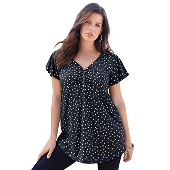 Roaman's Women's Plus Size Cotton Ultimate Flutter Sleeve Sweetheart Tee