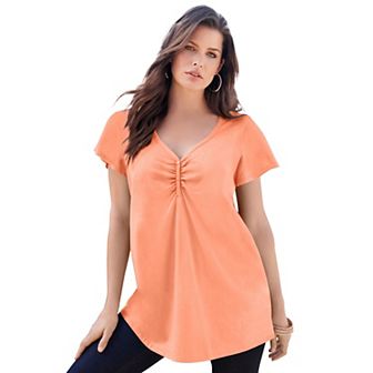 Roaman's Women's Plus Size Plus Size Cotton Ultimate Flutter Sleeve Sweetheart Tee