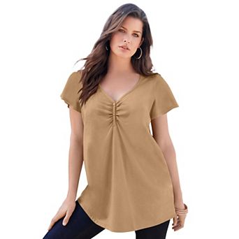 Roaman's Women's Plus Size Plus Size Cotton Ultimate Flutter Sleeve Sweetheart Tee