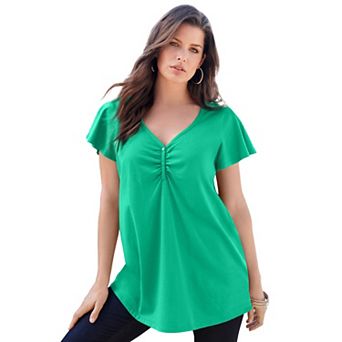 Roaman's Women's Plus Size Flutter Sleeve Sweetheart Ultimate Tee