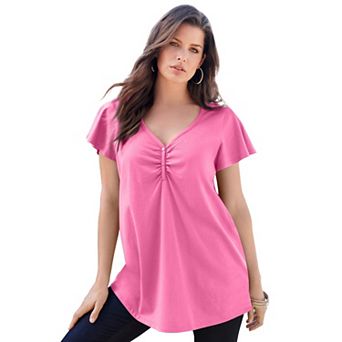 Roaman's Women's Plus Size Flutter Sleeve Sweetheart Ultimate Tee