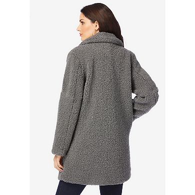 Roaman's Women's Plus Size Plus Size Double Breasted Teddy Coat