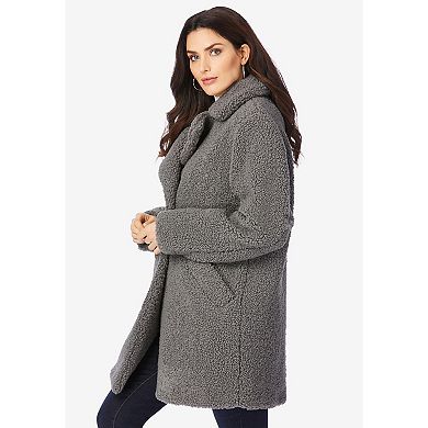 Roaman's Women's Plus Size Double Breasted Teddy Coat