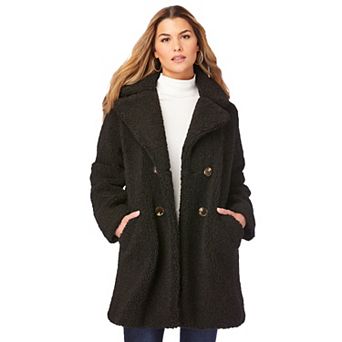 Roaman's Women's Plus Size Plus Size Double Breasted Teddy Coat