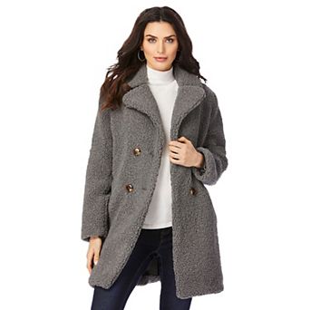 Roaman's Women's Plus Size Plus Size Double Breasted Teddy Coat