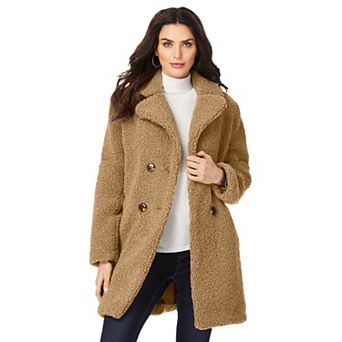 Roaman's Women's Plus Size Plus Size Double Breasted Teddy Coat