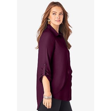 Roaman's Women's Plus Size Georgette Overlay Big Shirt