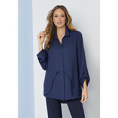 Roaman's Women's Plus Size Georgette Overlay Big Shirt