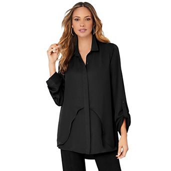Roaman's Women's Plus Size Georgette Overlay Big Shirt