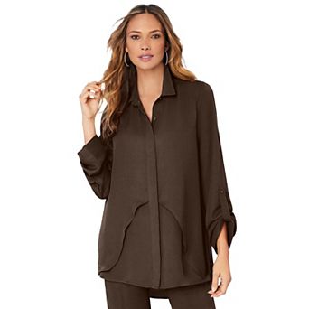 Roaman's Women's Plus Size Georgette Overlay Big Shirt