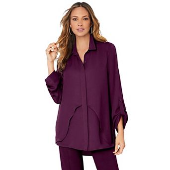 Roaman's Women's Plus Size Georgette Overlay Big Shirt