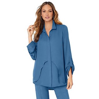 Roaman's Women's Plus Size Georgette Overlay Big Shirt