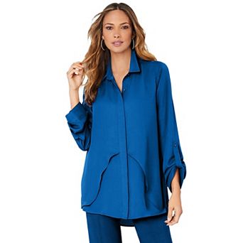 Roaman's Women's Plus Size Georgette Overlay Big Shirt
