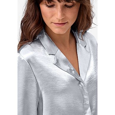 ellos Plus Size Metallic Satin Button-Down Blouse