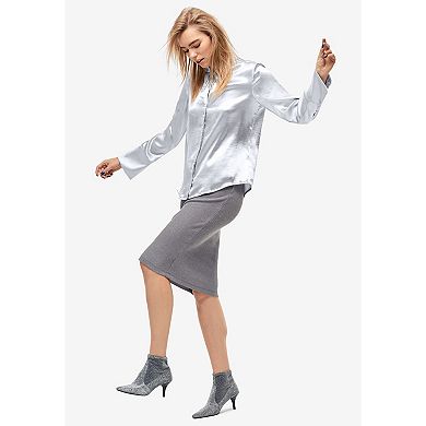ellos Plus Size Metallic Satin Button-Down Blouse