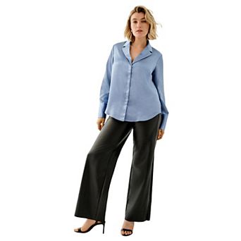 ellos Plus Size Metallic Satin Button-Down Blouse