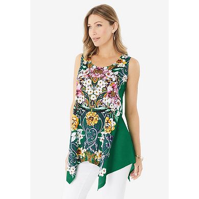 Roaman's Women's Plus Size Handkerchief Hem Tunic Tank