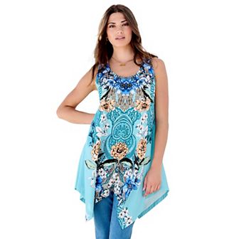 Roaman's Women's Plus Size Handkerchief Hem Tunic Tank