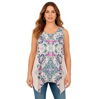 Roaman's Women's Plus Size Handkerchief Hem Tunic Tank Top