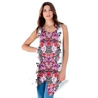 Roaman's Women's Plus Size Handkerchief Hem Tunic Tank