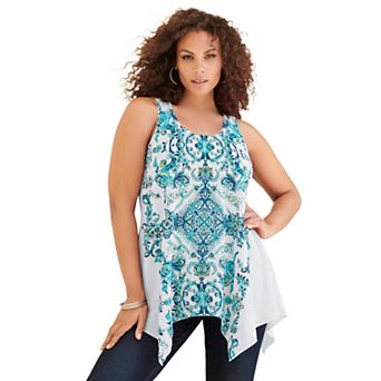 Roaman's Women's Plus Size Handkerchief Hem Tunic Tank