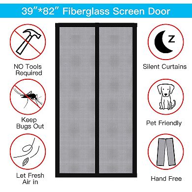 Magnetic Screen Door With Durable Fiberglass Mosquito Mesh Curtain