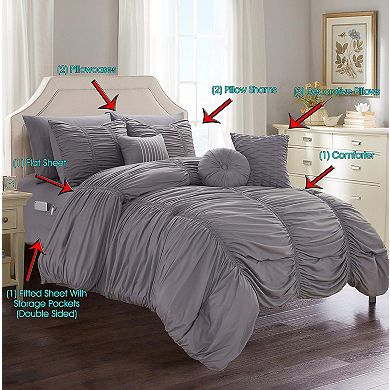 Elegant Comfort 10-pc Pleated Comforter Set - Includes 6-pc Sheet Set With Sided Storage Pockets
