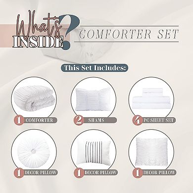 Elegant Comfort 10-pc Pleated Comforter Set - Includes 6-pc Sheet Set With Sided Storage Pockets