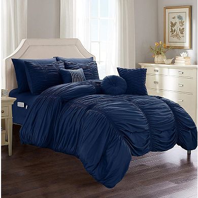 Elegant Comfort 10-pc Pleated Comforter Set - Includes 6-pc Sheet Set With Sided Storage Pockets