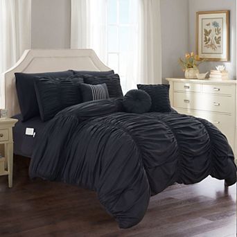 Elegant Comfort 10 pc Pleated Comforter Set - Includes 6 pc Sheet Set With Sided Storage Pockets
