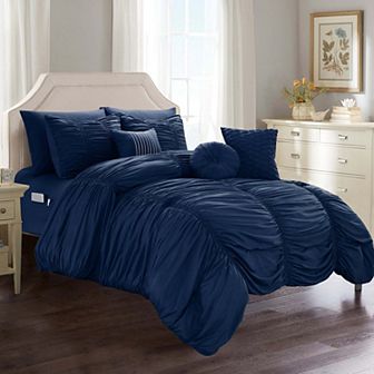 Elegant Comfort 10 pc Pleated Comforter Set - Includes 6 pc Sheet Set With Sided Storage Pockets