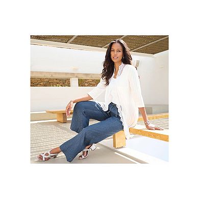 Roaman's Women's Plus Size Crochet Trim Pointelle Cardigan