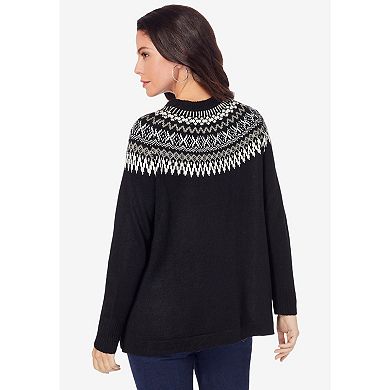 Roaman's Women's Plus Size Fair Isle Pullover Sweater