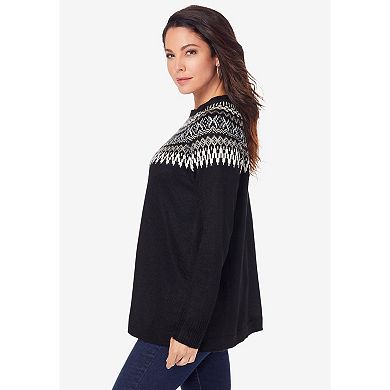 Roaman's Women's Plus Size Fair Isle Pullover Sweater