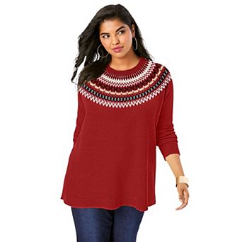 Roaman's Women's Plus Size Fair Isle Pullover Sweater