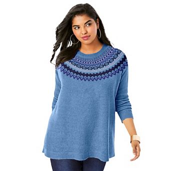 Roaman's Women's Plus Size Fair Isle Pullover Sweater