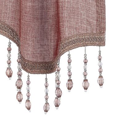 Kate Aurora 1 Piece Moroccan Sparkle Rod Pocket Semi Sheer Voile Beaded Trim Window Valance