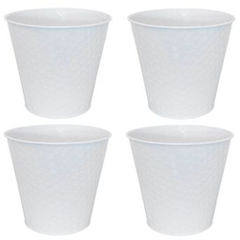 Sunnydaze Galvanized Steel Planters with Hexagon Pattern - Set of 4
