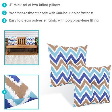 Sunnydaze Outdoor Square Tufted Back Cushion - 19 in - Beach-Bound Stripe