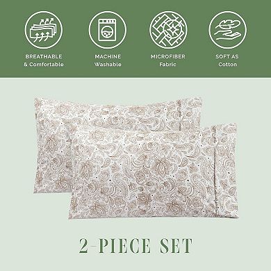 Elegant Comfort Luxury Soft Set Of 2 Printed Paisley Pattern Pillowcases