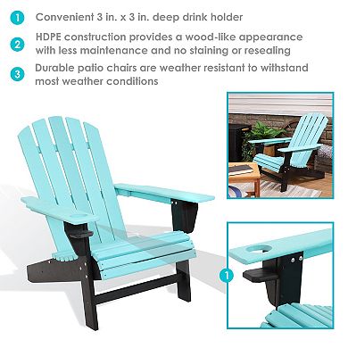 Sunnydaze HDPE Adirondack Chair with Drink Holder - Blue/White - Set of 2