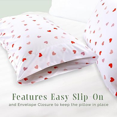 Elegant Comfort Luxury Soft Set Of 2 Valentina Heart Printed Pattern Pillowcases