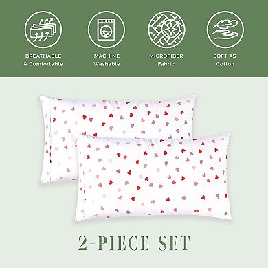 Elegant Comfort Luxury Soft Set Of 2 Valentina Heart Printed Pattern Pillowcases