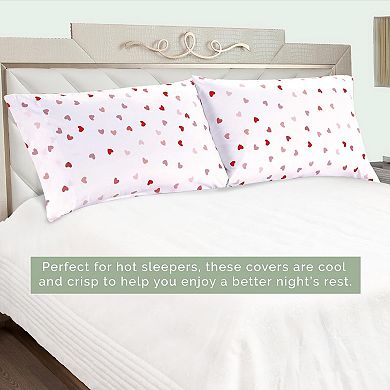 Elegant Comfort Luxury Soft Set Of 2 Valentina Heart Printed Pattern Pillowcases