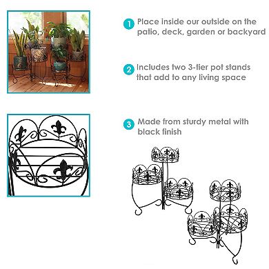 Sunnydaze Black Iron French Lily 3-tiered Plant Stand - 22 In - Set Of 2